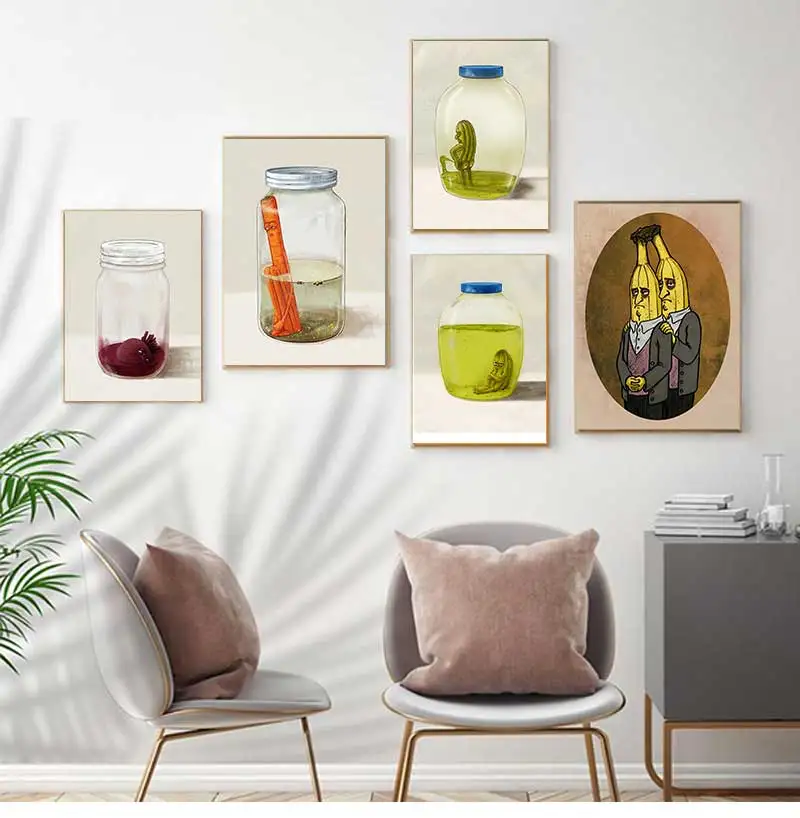 Funny The Last Pickle Conjoined Banana Twins Art Poster Canvas Painting Wall Prints Picture for Living Room Kitchen Home Decor