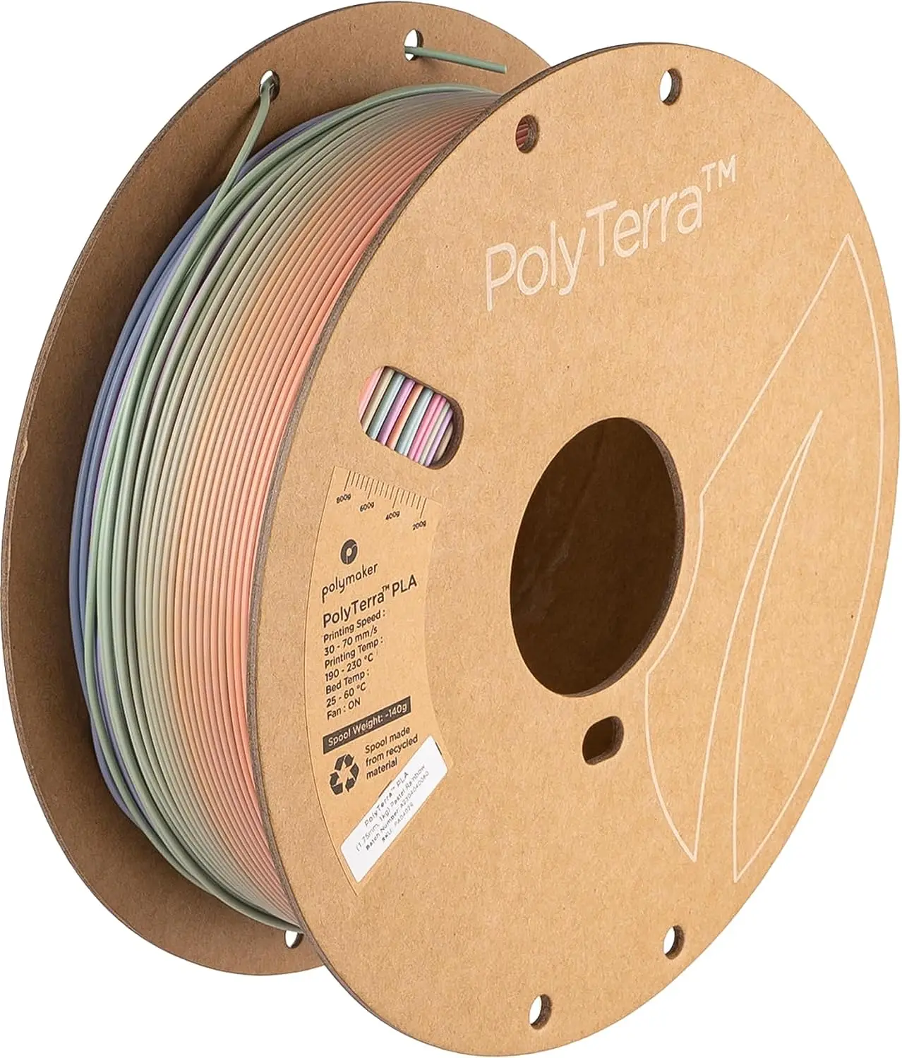 Polymaker Matte Rainbow PLA Filament 1.75mm, Multicolor Gradient PLA 3D Printer Filament 1.75 1kg - PolyTerra PLA Rainbow 3D Pri