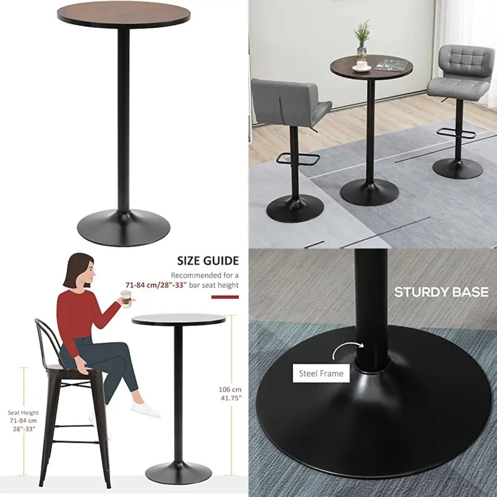 

HOMCOM 42 H Rustic Industrial Metal Elm Wood Top Bar Height Standing Pub Table