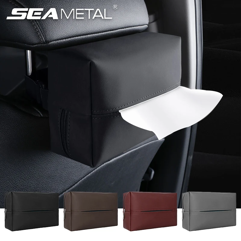 Nappa Leather Car Tissue Bag Auto Sun Visor Seat Back Hanging Tissue Box Car Armrest Box Elbow Rest Paper Towel Organizer Bags