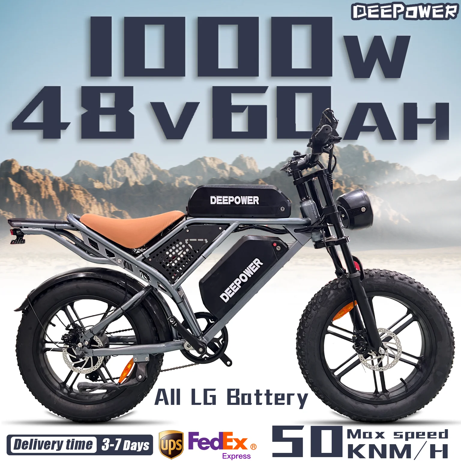 

DEEPOWER S7 Off-Road Electric Bike for 1000W Motor Adults Mountain Ebike with 48V 60AH LG Battery All-Terrain Motorcycle Style