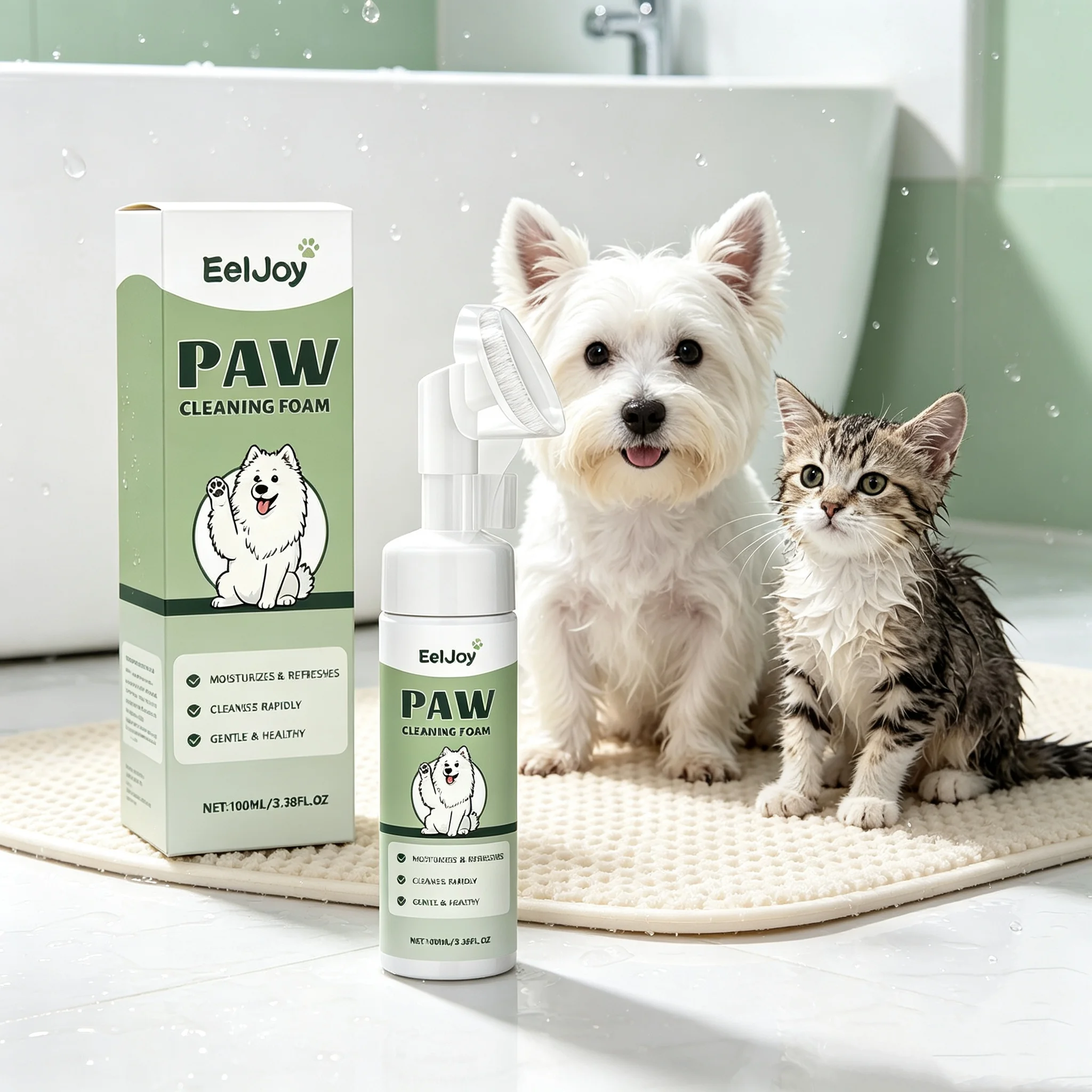 100ml Paw Cleaner Foam Dog & Cat Claw Cleaner Waterless Pet Shampoo With Brush For Rinse-Free Pet Supplies Cat Paw Deep Cleanser