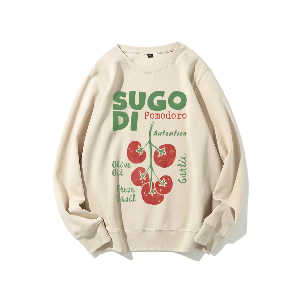 Retro Vintage Sweatshirt Graphic Hoodies Y2K Tops Casual Daily Wear Unisex  Versatile Stylish Pullover Aesthetic Pomodoro Tomato