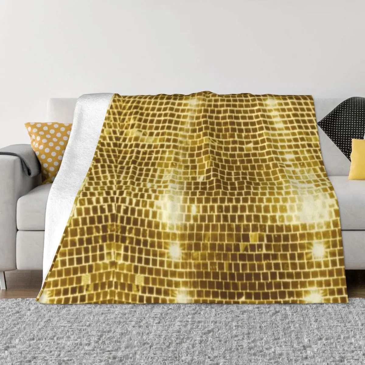 

Real Disco ball gold disco fever boogie dance 70s club disco party checkered Throw Blanket halloween blanket