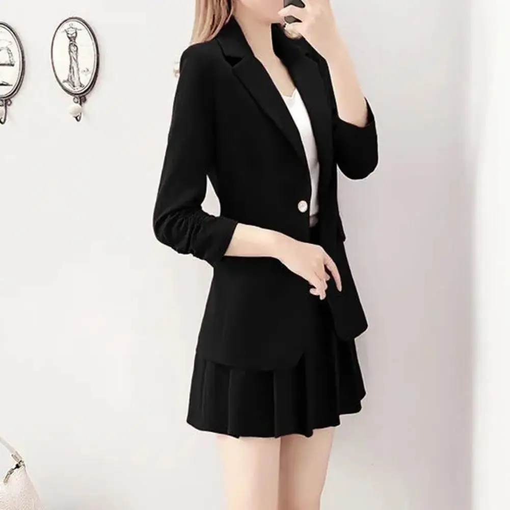 Women Coat Skirt Set Women's Commuting Style Suit Set with Long-sleeved Jacket Pleated Mini Skirt Chic for Spring/autumn