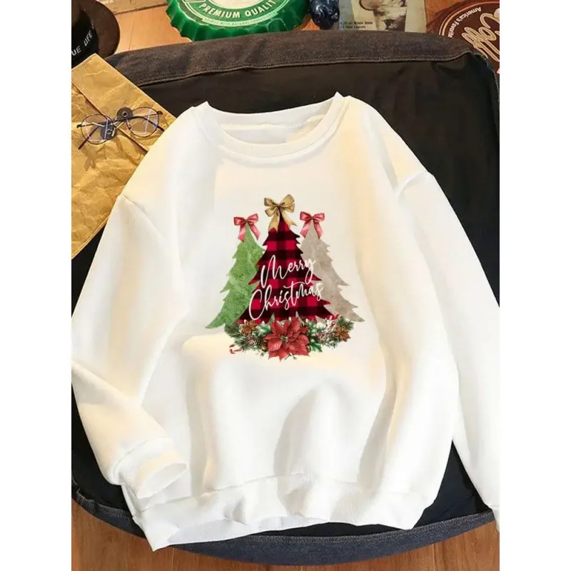 Plaid Style E 90s Women Fleece Clothing New Year Fashion Warm Round-neck Long-sleeved Pullover Streetwear Women Sweatshirts