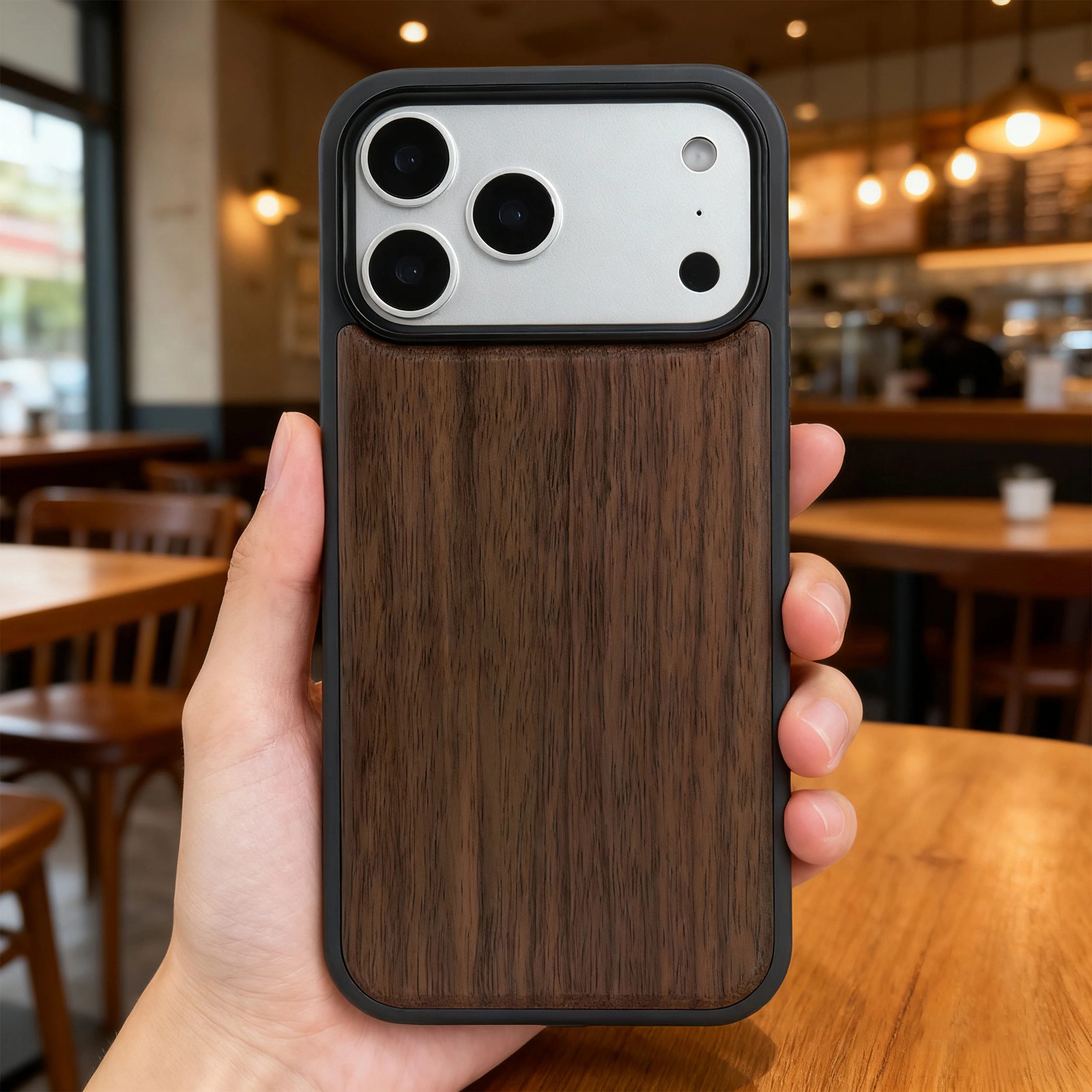 Luxury Shockproof Walnut Cherry Wood Phone Case For iPhone, 17 Pro, 17 Pro Max Soft Bumper Cases Cover - view 2