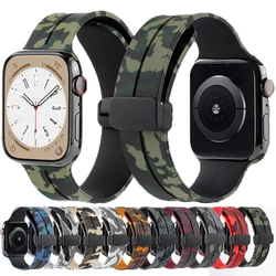 Camouflage Silicone Strap For Apple Watch Ultra2 Band 49mm Magnetic Sport Bracelet Series 10 9 8 7 46mm 44mm 45mm 41mm 40mm 42mm