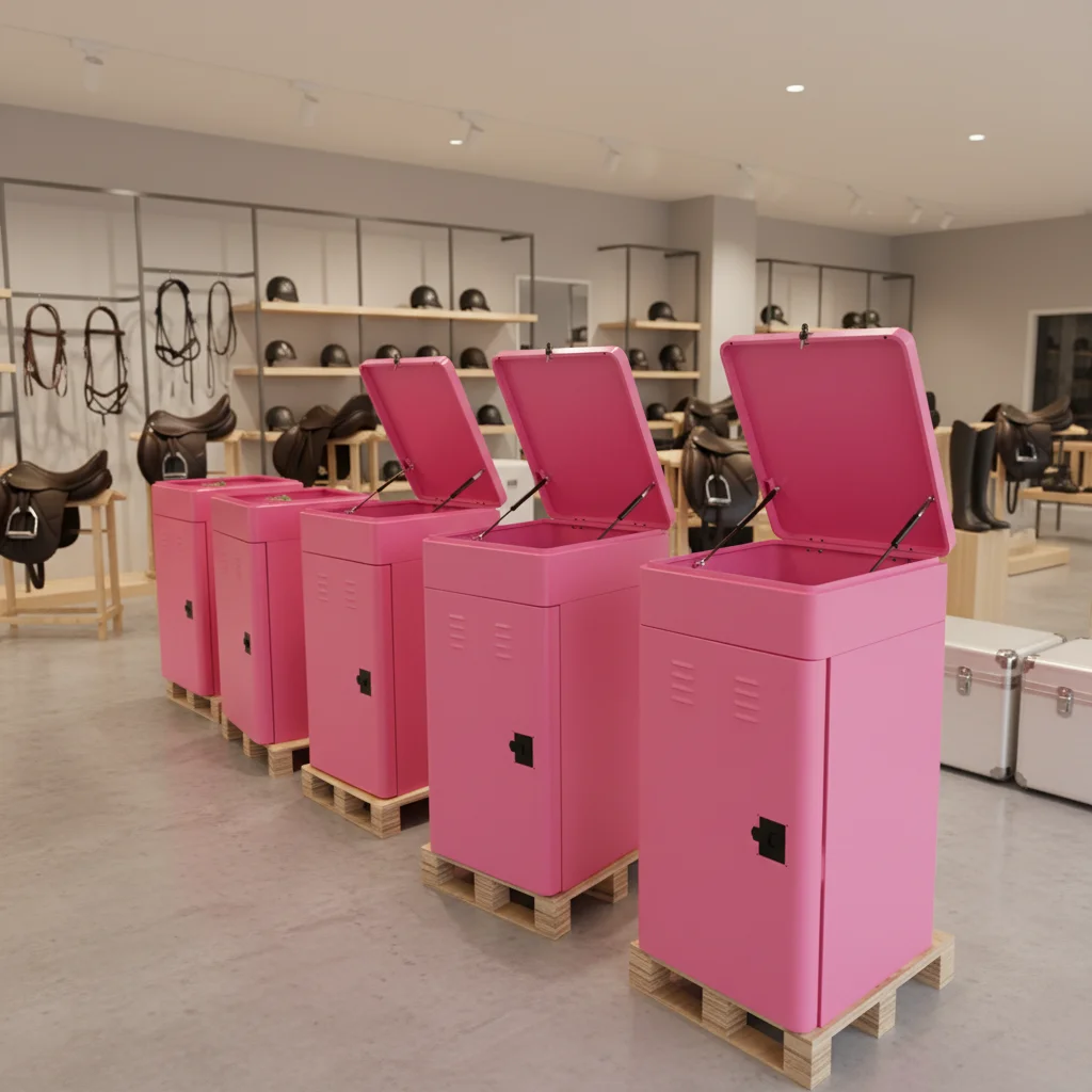 2026 New Arrival Reeds Pink Carbon Steel Horse Saddle Box  Heavy Duty Equestrian Tack Case for Horse Competition