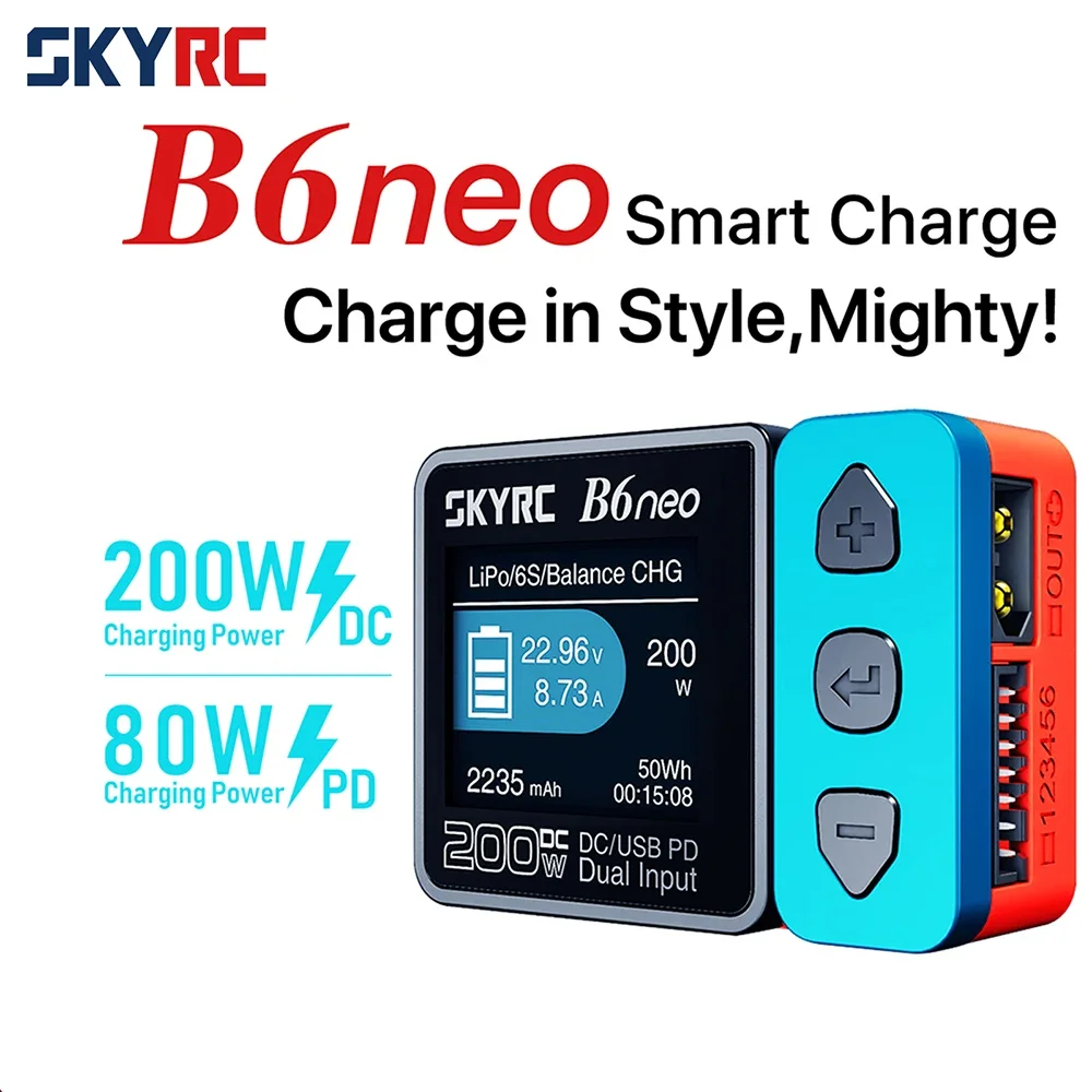 SKYRC B6neo LiPo バッテリースマートバランス充電器 DC 200 ワット PD 80 ワット入力 RC モデルカー船ボート飛行機