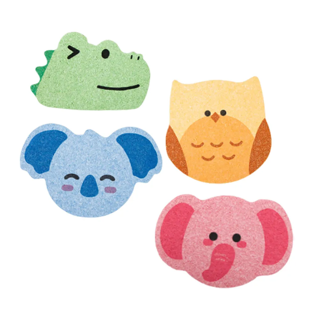 4Pcs Animal Bath Sponge Set Cute Koala Owl Elephant Shapes Wood Pulp Cotton Soft Absorbent Skin Cleaning for Kids Bathroom