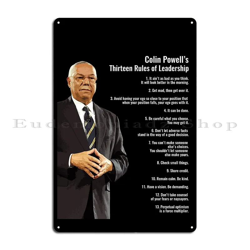 Colin Thirteen Rules Of Leadership Metal Plaque Party Cinema Wall Plaque Printing Designing Tin Sign Poster