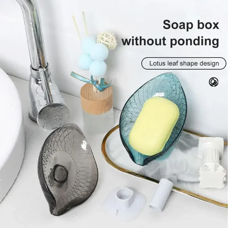 Leaf Shape Soap Dish Box Soap Holder Bathroom Plastic Eco-friendly Non-Slip Suction Cup Drain Rack Soap Holder Household Storage