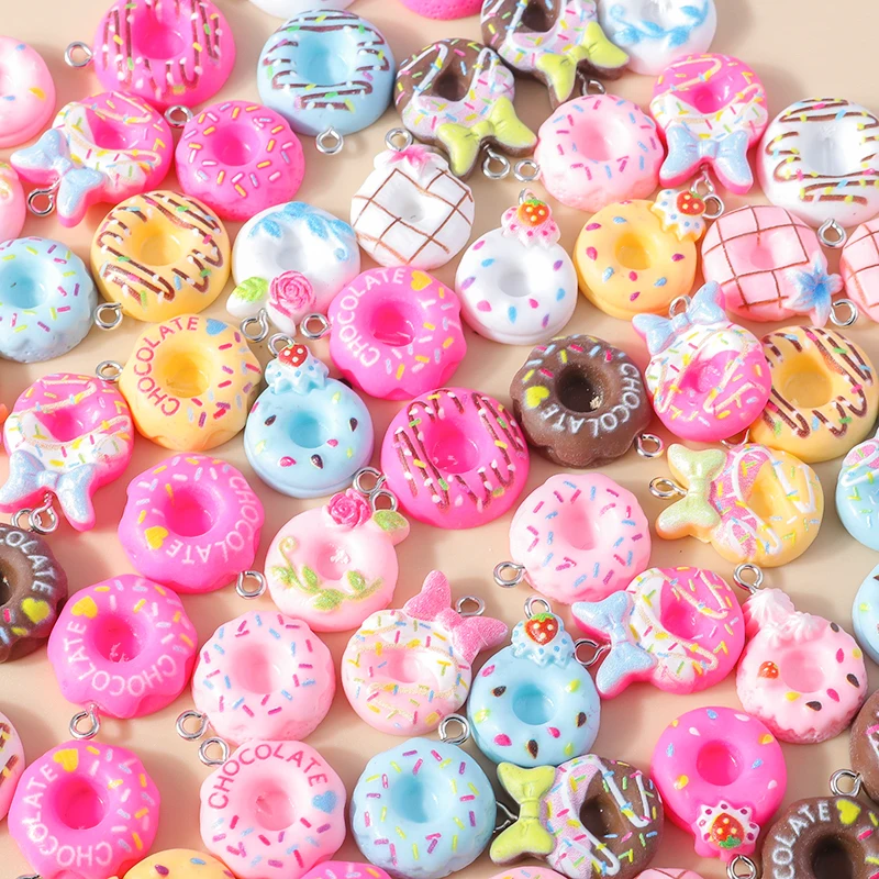 15pcs New In Mix Kawaii Sweet Dessert Pendant Lovely Donuts Charms for Jewelry Making DIY Necklace Bracelet Earrings Accessories