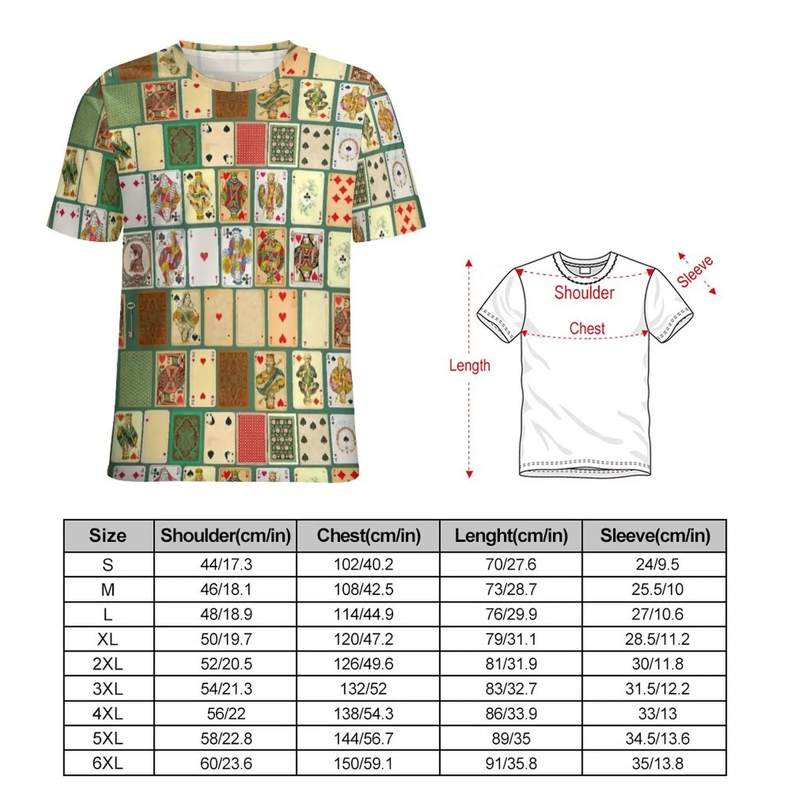 Beach T-Shirt Vintage Playing Cards on Forest Green T Shirts Street Style Retro Tees Men Short-Sleeve Graphic Oversized Clothes