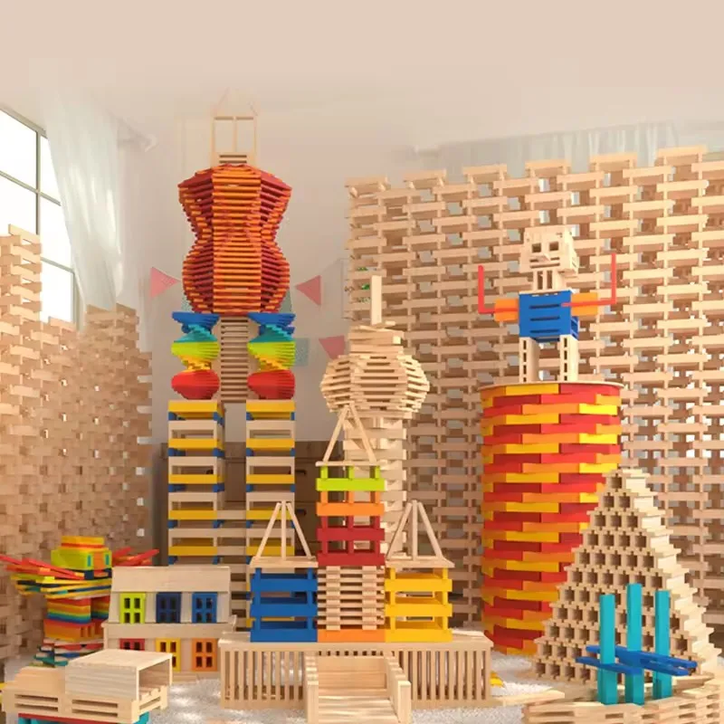 Mideer 100 pçs blocos de arcimedes brinquedos de construção casa modelo colorido bloco cidade de madeira brinquedo blocos de madeira para crianças 3y +