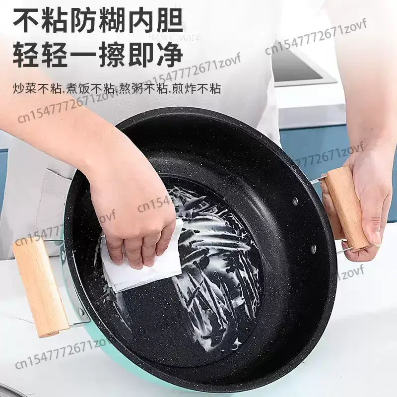 Stir-fry Pan Large Kitchen Soup Cooking Pot with Lid Easy to Clean Cooking Woks Induction Compatible Healthy Non Toxic Pan view 2