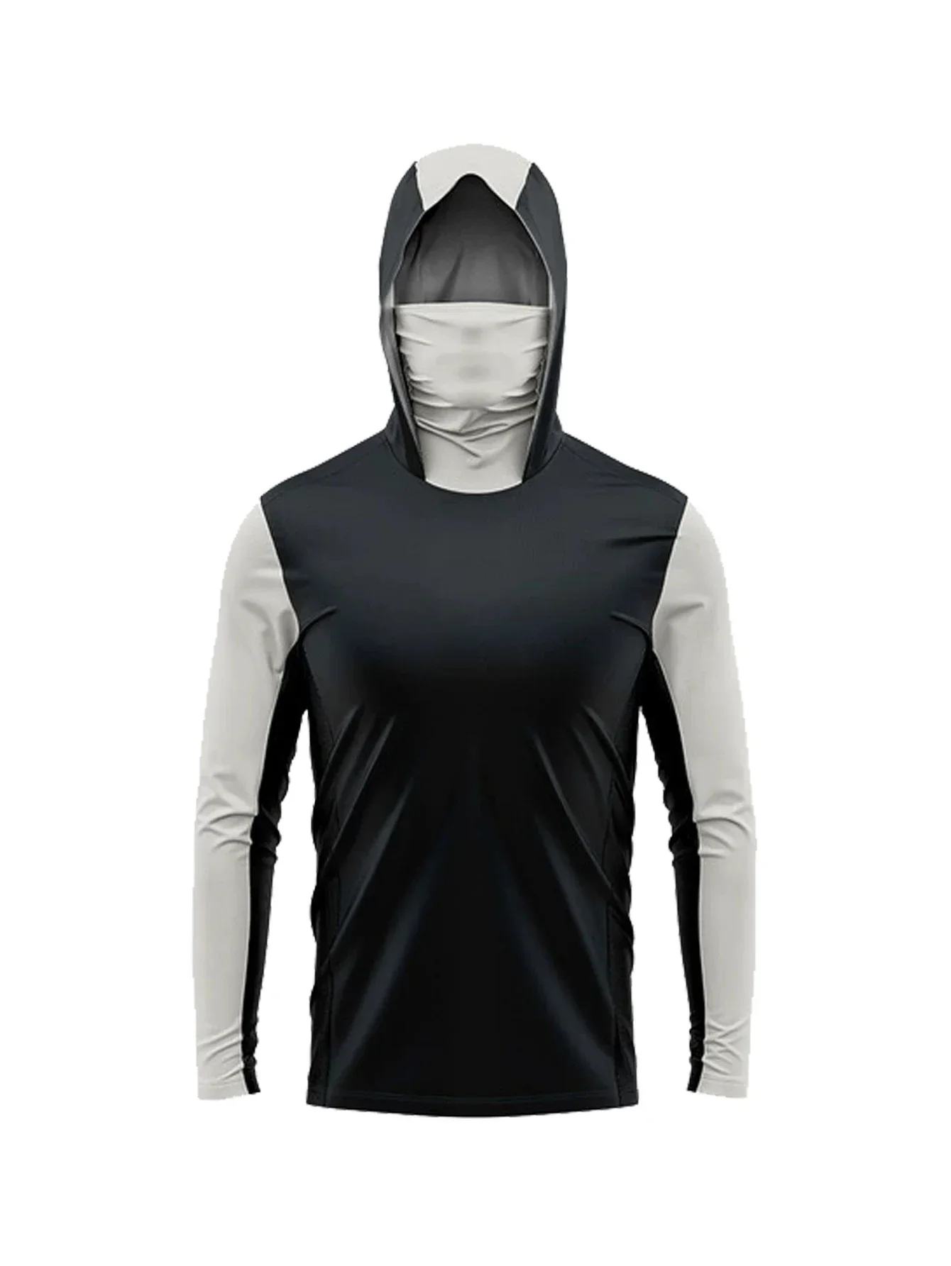 UPF50+ Sonnenschutz-Hoodie für Männer zum Angeln, Dunkel-Ozean-Camouflage-Druck, Gesichtsmaske, schnelltrocknend, leichtes Angel-T-Shirt – Detail 4