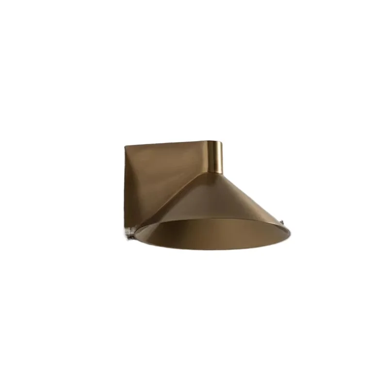 Modern outdoor wall lamp with black metal lampshade and brass LED light source, used for hotel and garden decoration