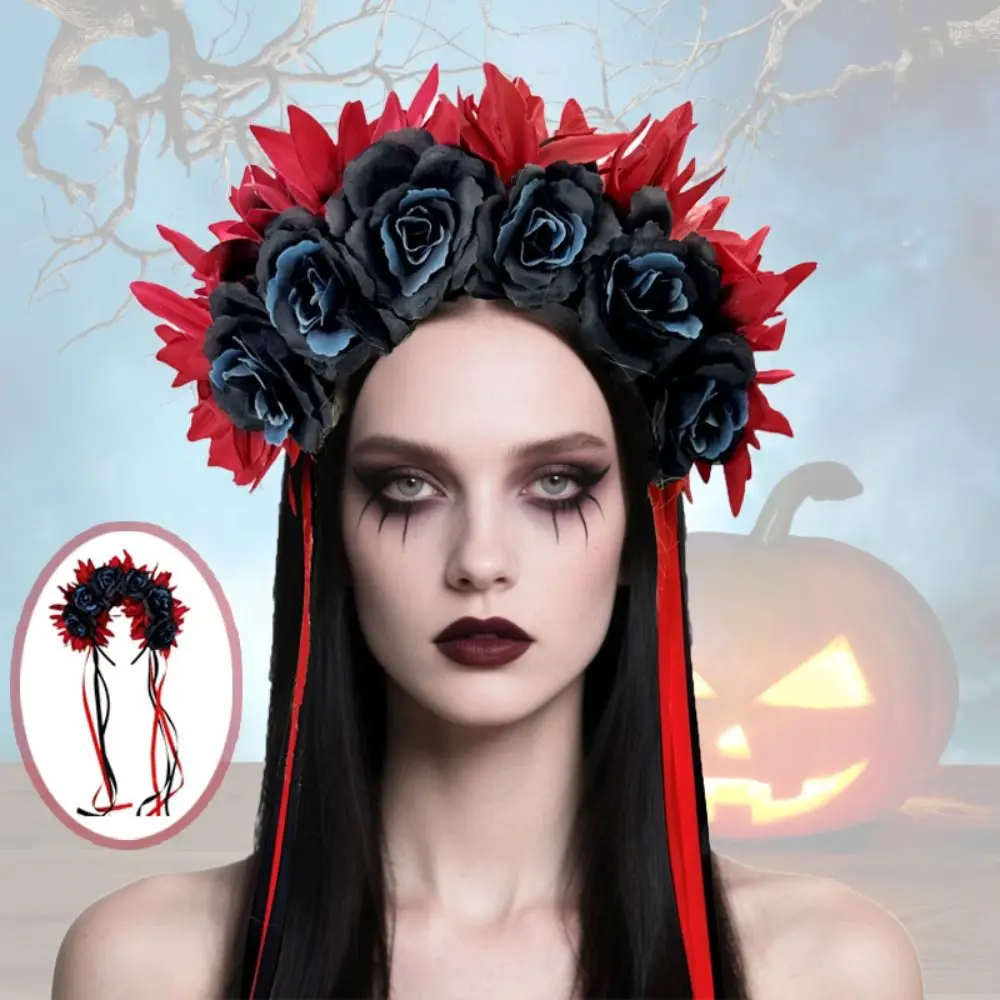 

Gothic Style Halloween Rose Hair Band Garland Cosplay Prop Rose Flower Headband Headwear Accessories Halloween Headdress Party