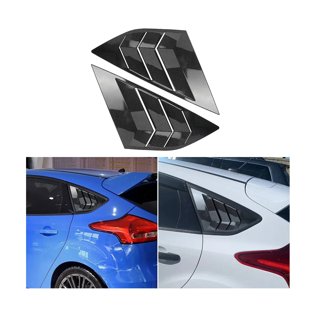 Rear Side Window Louvers for Ford Focus ST RS MK3 Hatchback 2012-2018 Accessories Air Vent Scoop Cover, Carbon Fiber