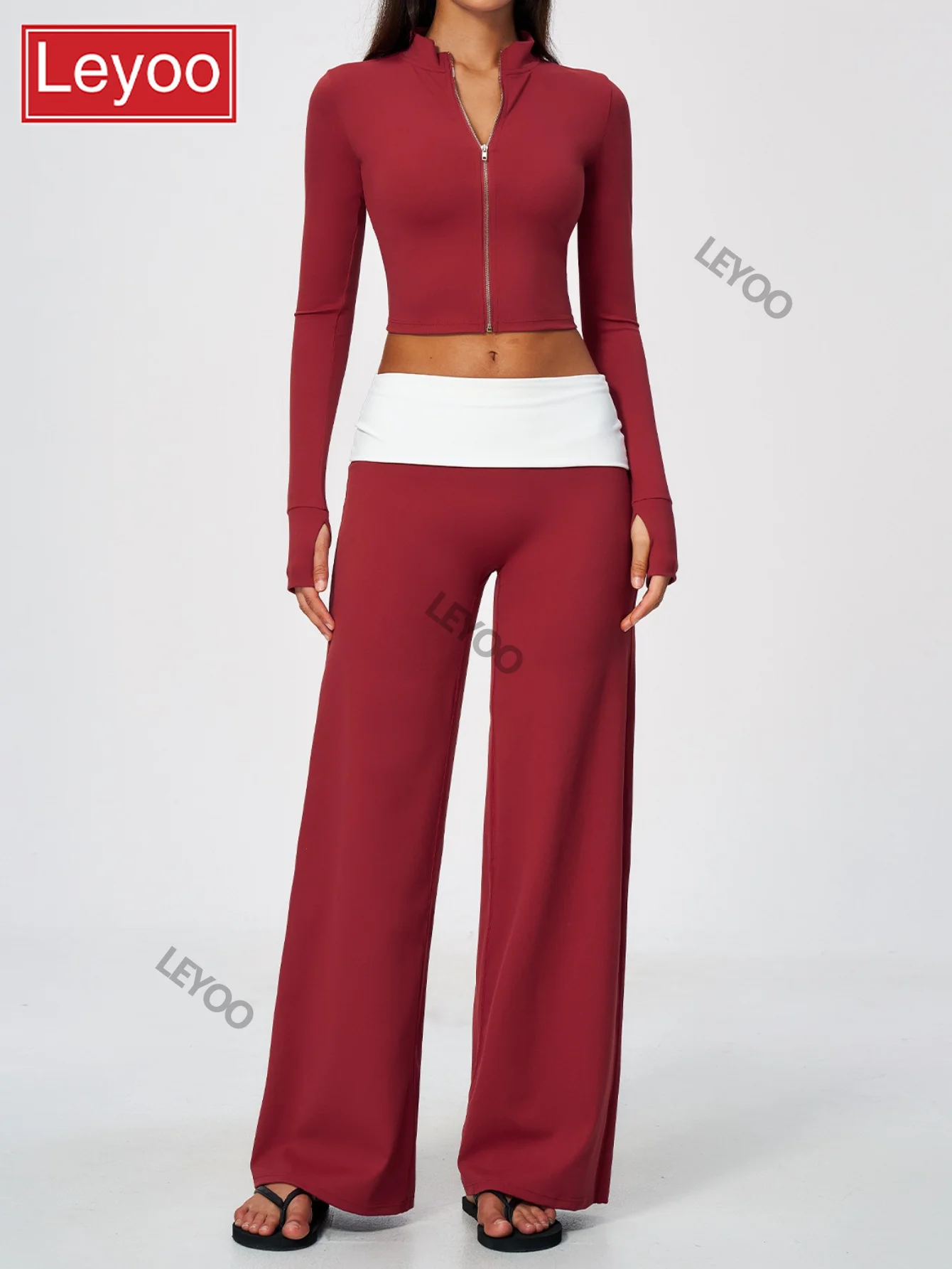 Women's yoga set, fashionable abdominal straight leg pants, breathable fitness sports stand up collar zipper jacket, 2026 new