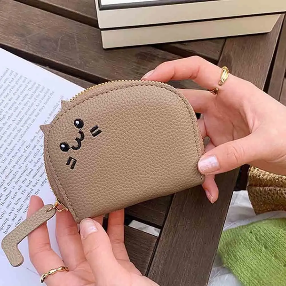 Change Bag Lichee Pattern Cute Cat Card Bag Zipper Multi-card Slot PU Leather Card Bag Clutch Bag Card Pocket Card Holder Women