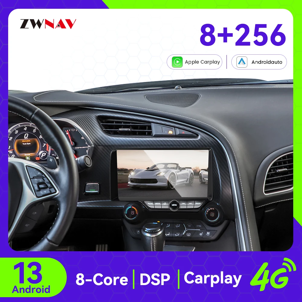 

CarPlay 12,3-дюймовый экран для Chevrolet Corvette C7 2013-2019, автомобильное радио, GPS-навигация, автомобильное мультимедиа, головное устройство Android 14