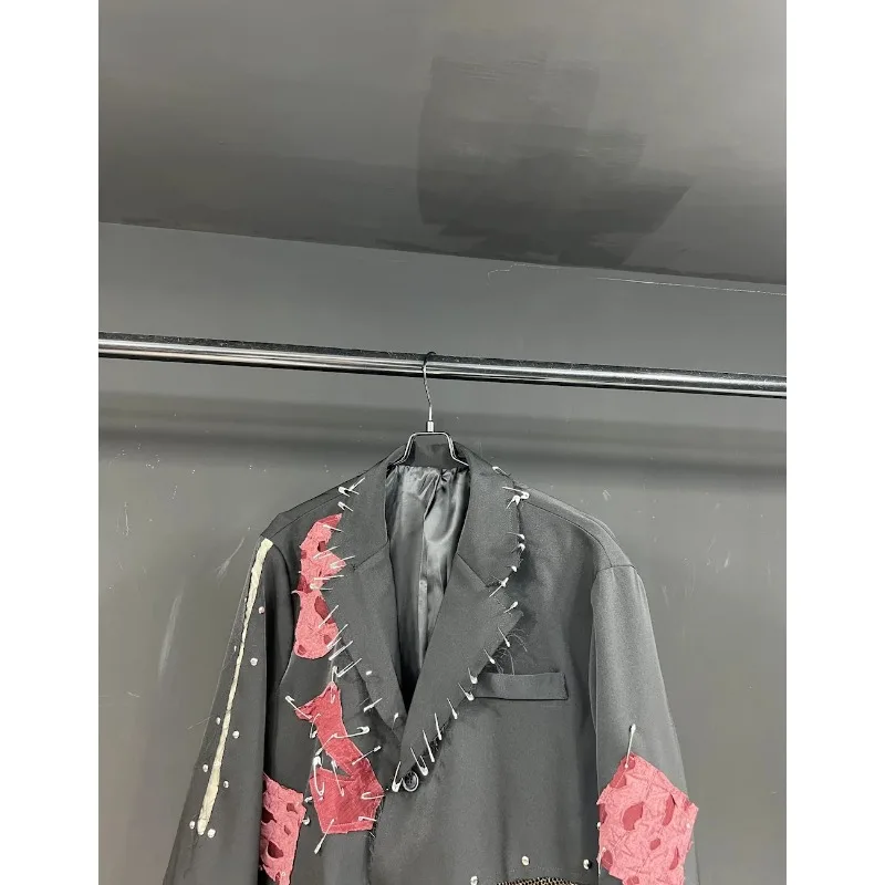 SuperAen Customized Vintage Red Bottom Coat Suit Hollow Out Lace Spring Summer New Printing Blazer