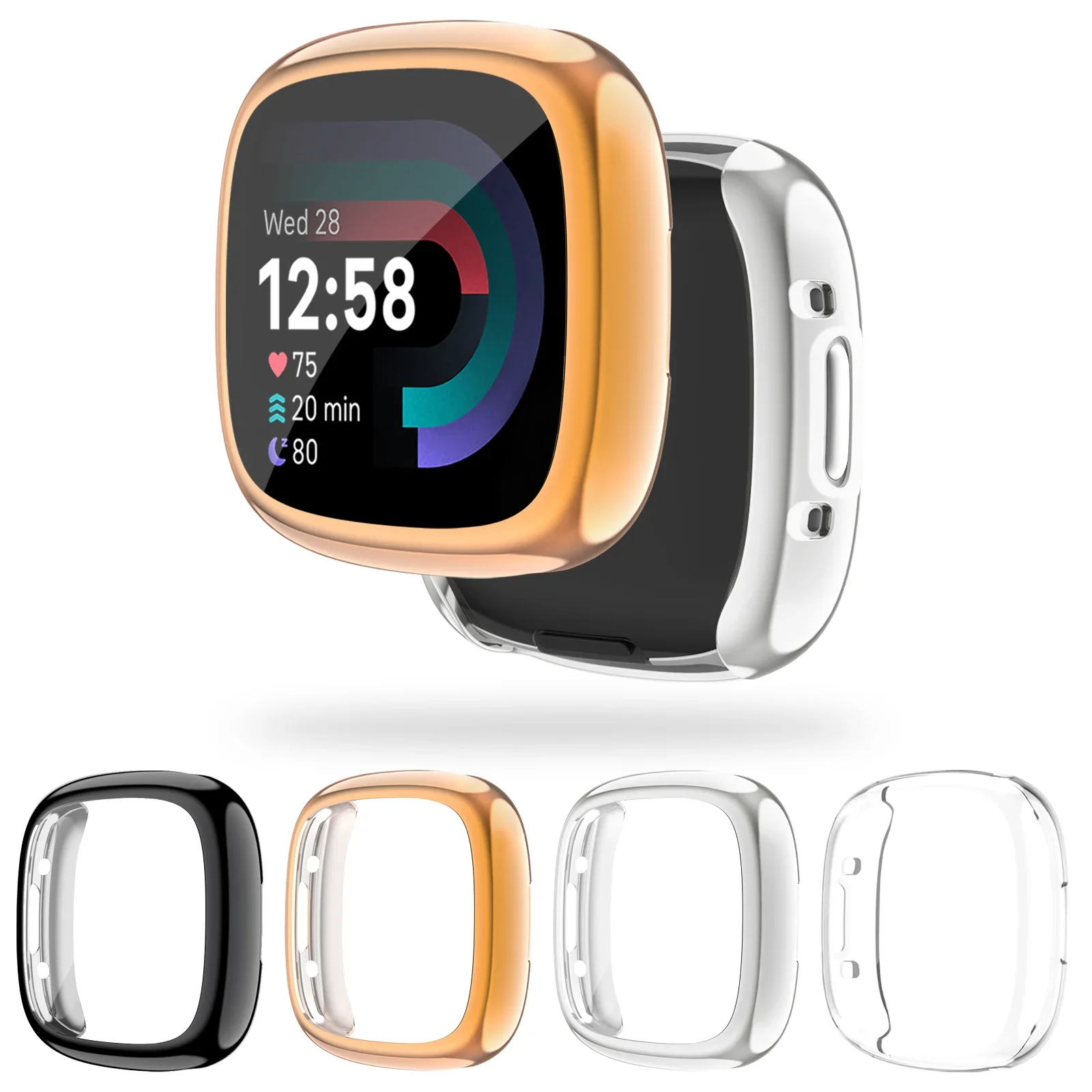 Soft TPU Full Cover Case For Fitbit Versa 1 2 3 4/Versa Lite Screen Protector Case For Fitbit Sense 2/Sense Plated Bumper Cover