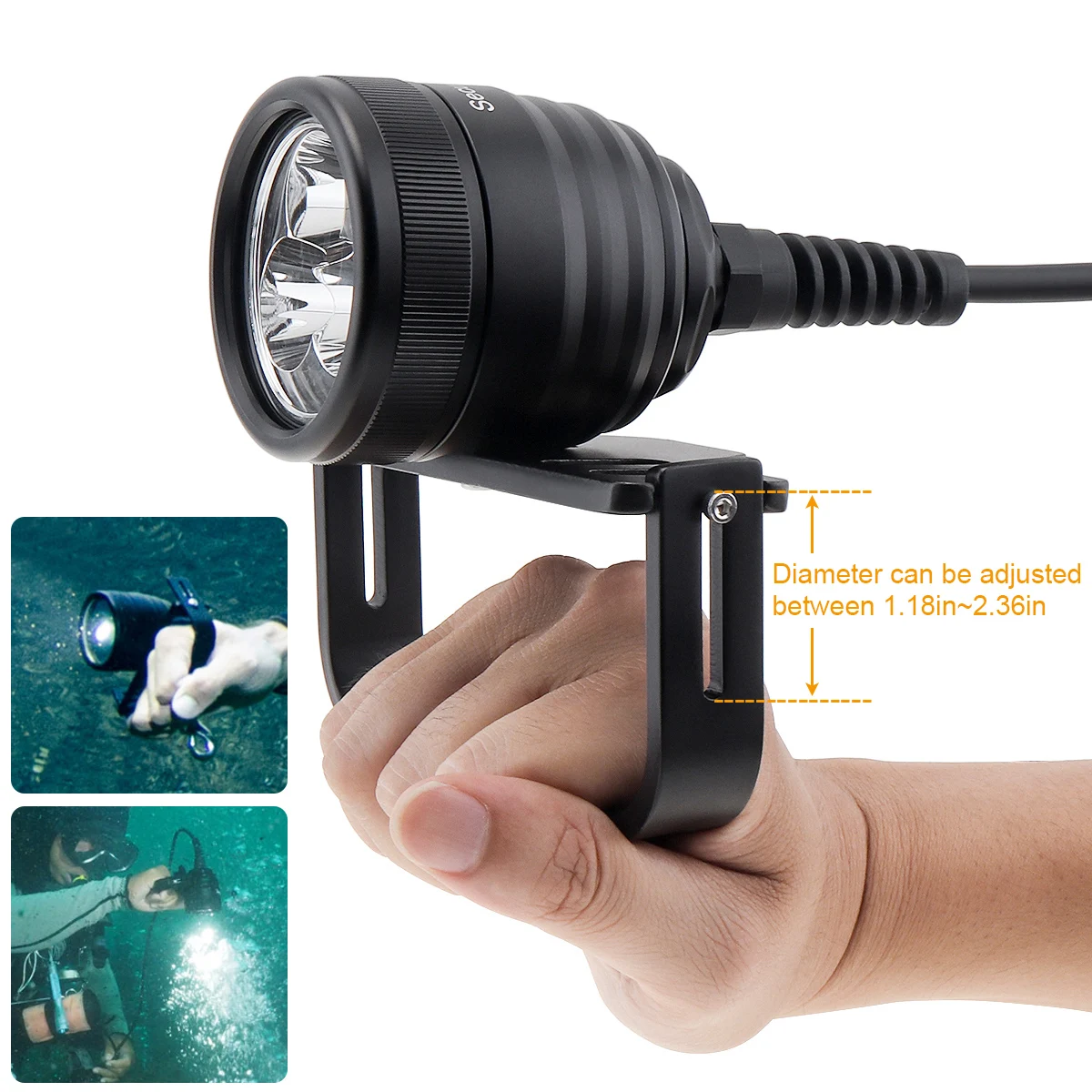 Scuba Glare Diving Flashlight Waterproof Underwater Video 150M Powerful Canister Split Type L2 Dive Torch with 1.2 / 2 M Line