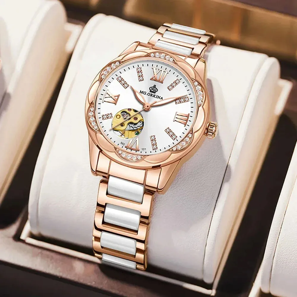 Women's Watches Luxury Brand Ceramic Skeleton Design Ladies Automatic Mechanical Watches Women Watch Relogios Feminino