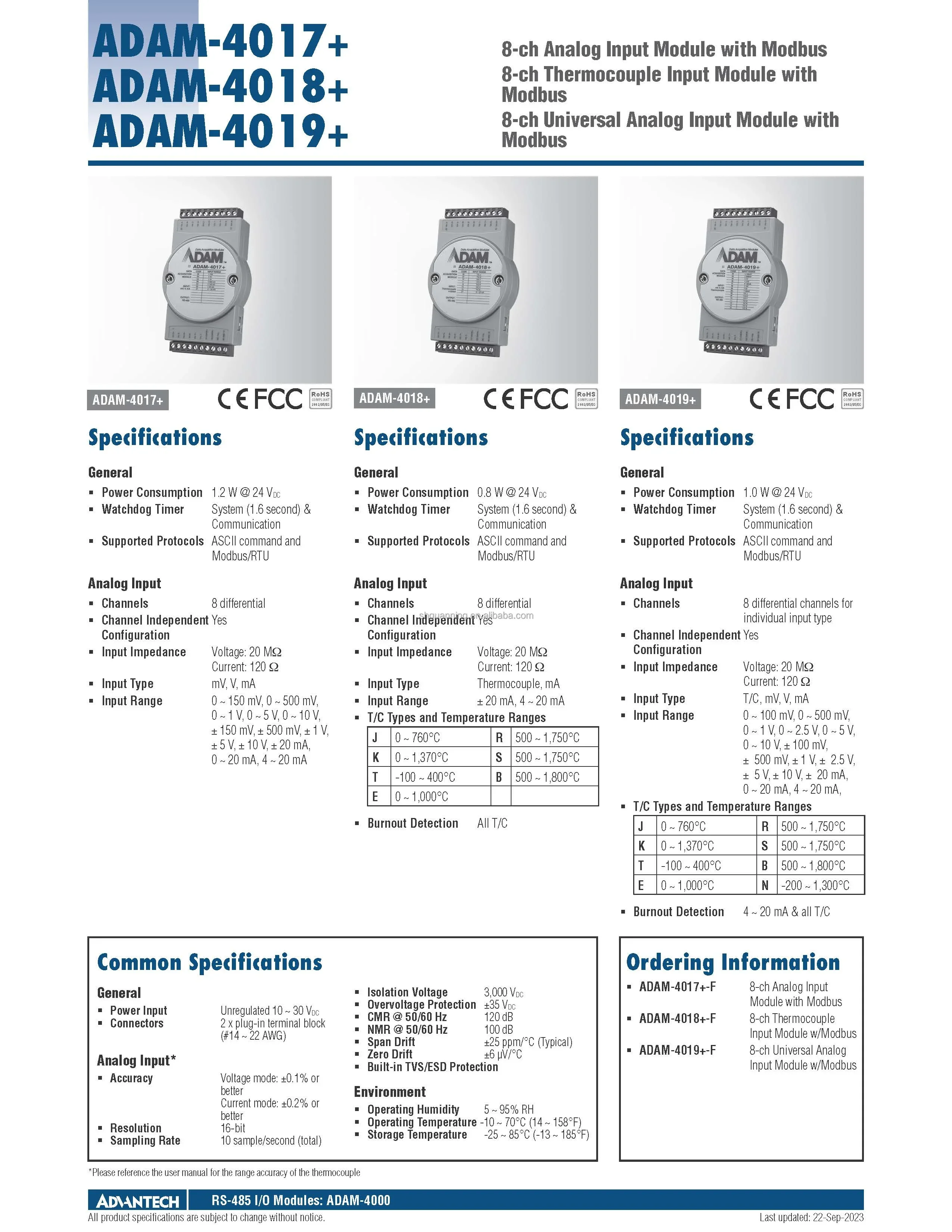 Módulo termopar Advantech ADAM-4017 +-F novo 100% original