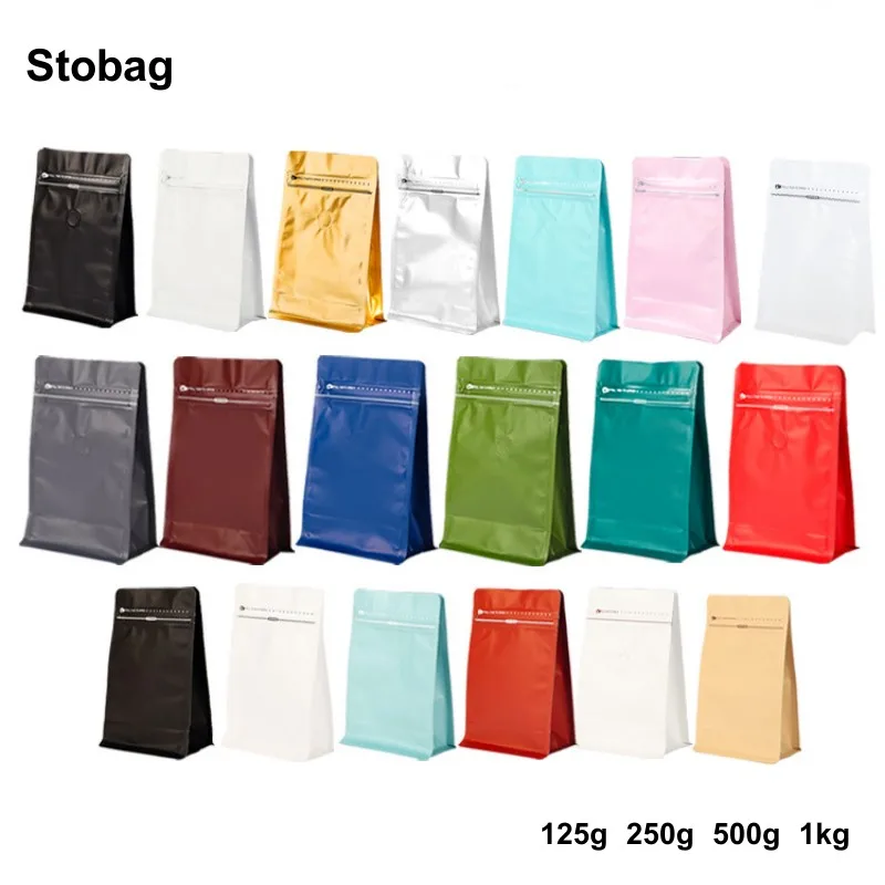 

StoBag 50pcs Coffee Beans Packaging Bag with Air Valve Aluminum Foil Sealed for Food Powder Tea Nuts Storage Airtight Pouches