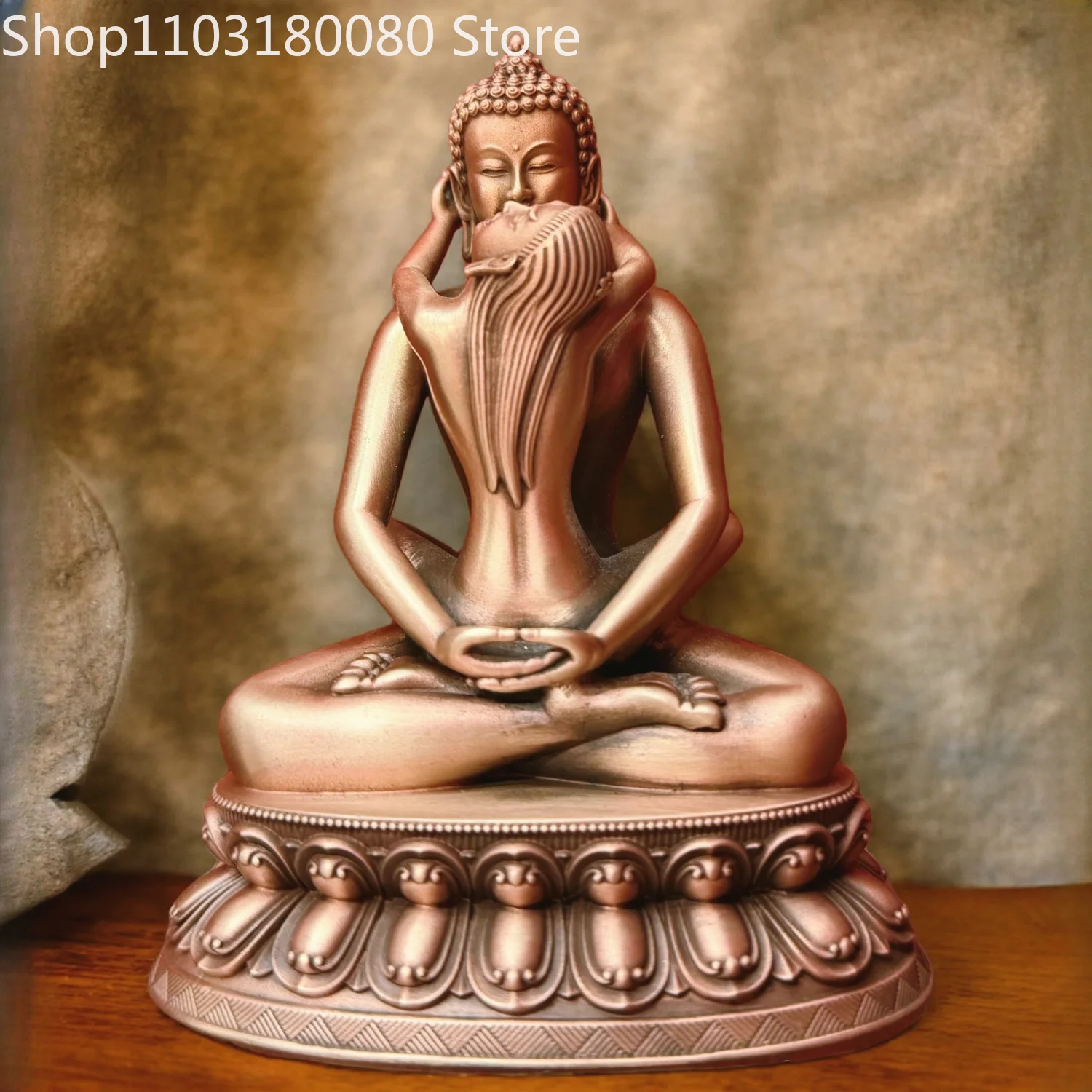 Red Copper Carved Samantabhadra Kuntuzangpo Yab-Yum Statue Tibetan buddhism Adi-buddha Figurine Altar Decor,10cm,15cm