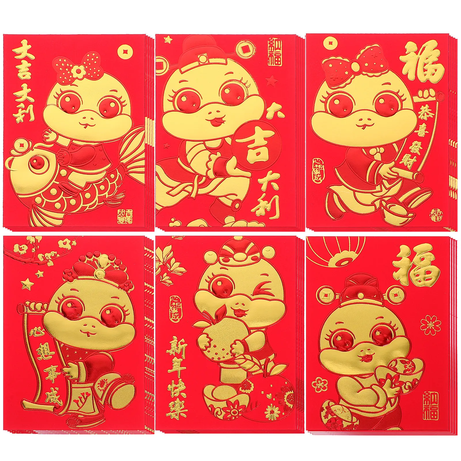 

60 шт. красных конвертов с дизайном «Год Змеи», конверты для денег на Китайский Новый год, счастливые денежные пакеты для Весеннего фестиваля