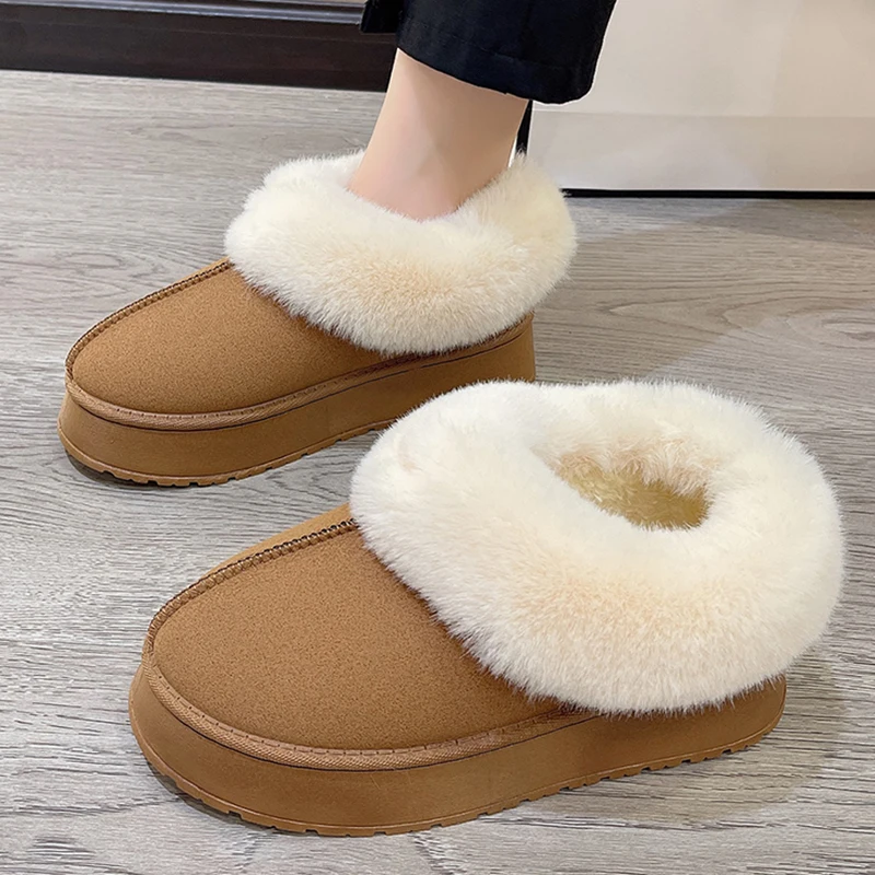 Rimocy Faux Fur Winter Boots for Women 2023 Non Slip Plush Snow Boots Woman Thick Bottom Warm Cotton Shoes Platform Botas Mujer