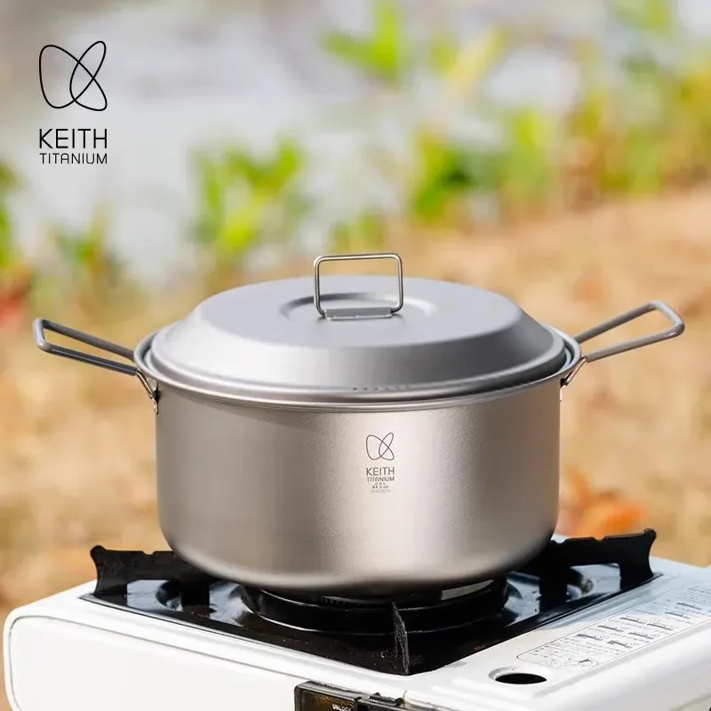 Keith Titanium Pot  Lightweight Camping Cookware 2.5L Foldable Handle & Vent Lid for Outdoor Backpacking with Mesh Sack