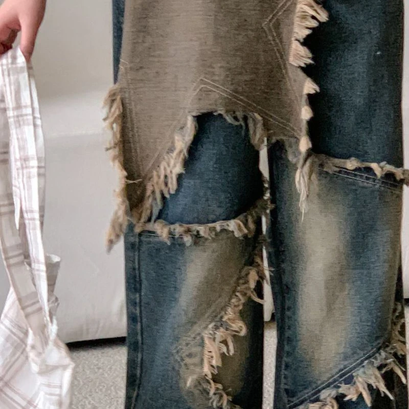 Mädchen Jeans Herbst neue breite Bein Stern Fransen trend ige Mode vielseitige Persönlichkeit