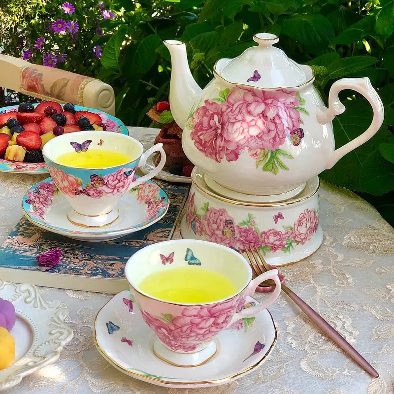 

Bone China Tea Set Retro White Porcelain Teapot Coffee Cup Saucer Dessert Plate Household Kettle Home Decor Ceramic Teaware Sets