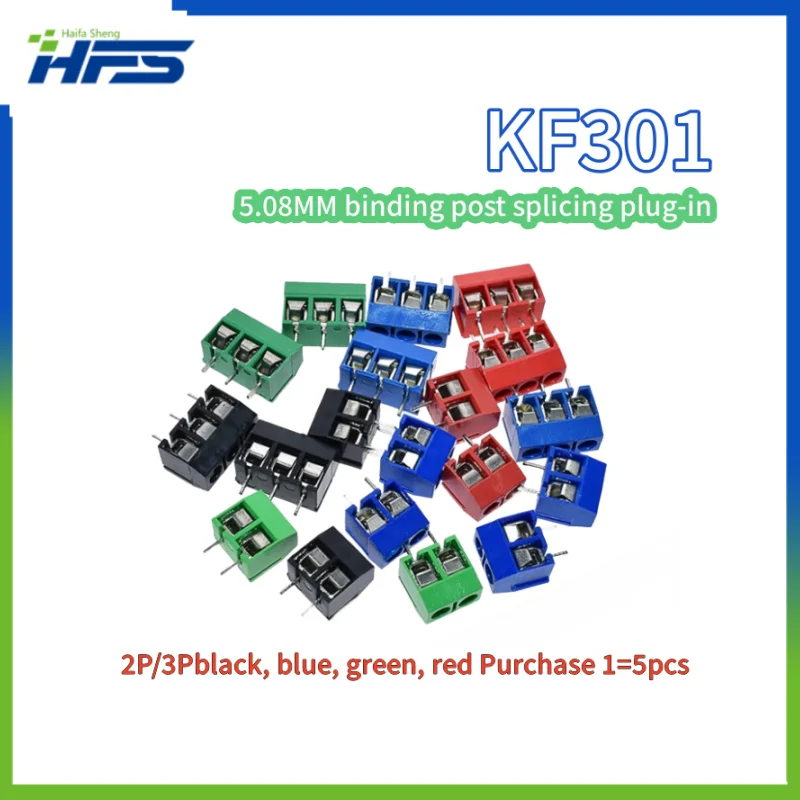 

20pcs KF301-2P KF301-3P KF301-5.0-2P KF301 2Pin 3Pin Screw 2Pin 5.0mm Straight PCB Screw Terminal Block Connector Blue Red Green