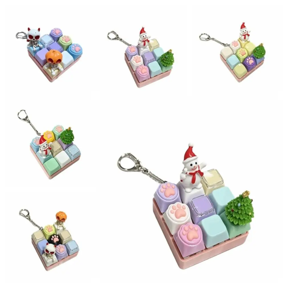 9 Tasten Keycap Fidget Schlüsselanhänger Katzenpfote Weihnachts-Schneemann Tastatur Finger Weihnachtsbaum Halloween Totenkopf Fidget-Taste Keycap-Anhänger – Detail 1