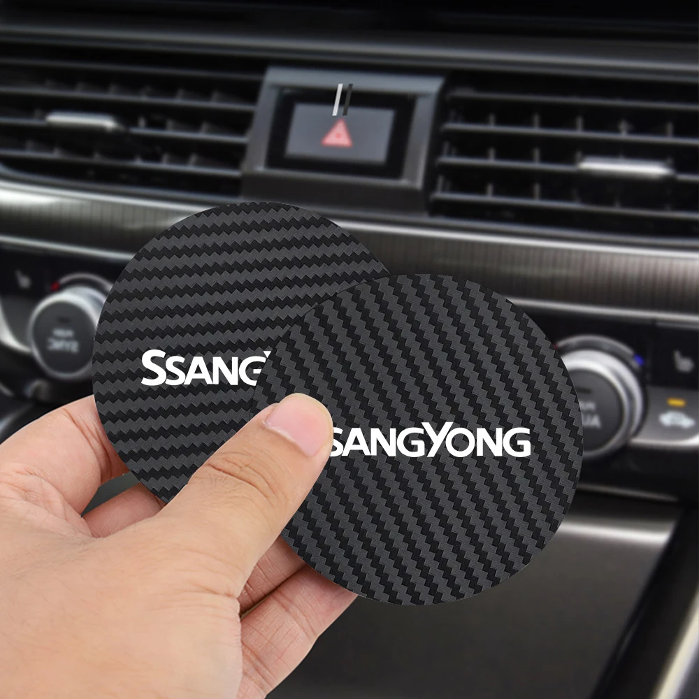 2Pcs Car Coaster Water Cup Anti-slip Pad Auto Accessories For Ssangyong Kyron Rexton Musso Grand Korando 2021 Actyon Sport 2022