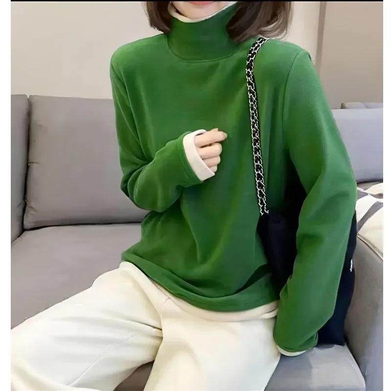 Fake Two German Velvet Half High Neck Base Shirts for Women's Autumn and Winter New Design Sense Long Sleeved Outerwear