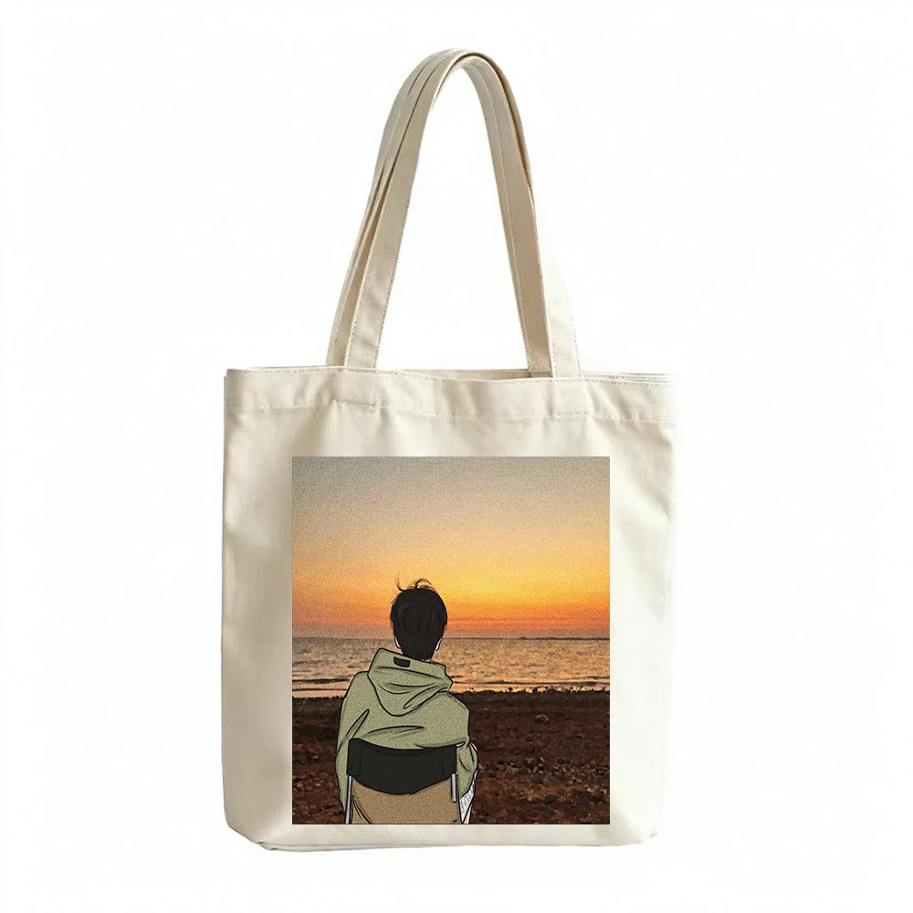 Anime Aesthetic Canvas Tote Bag Personalized Custom Name Japanese Manga Book Bag Grocery Shopping Bag Large for Teens Girls Gift