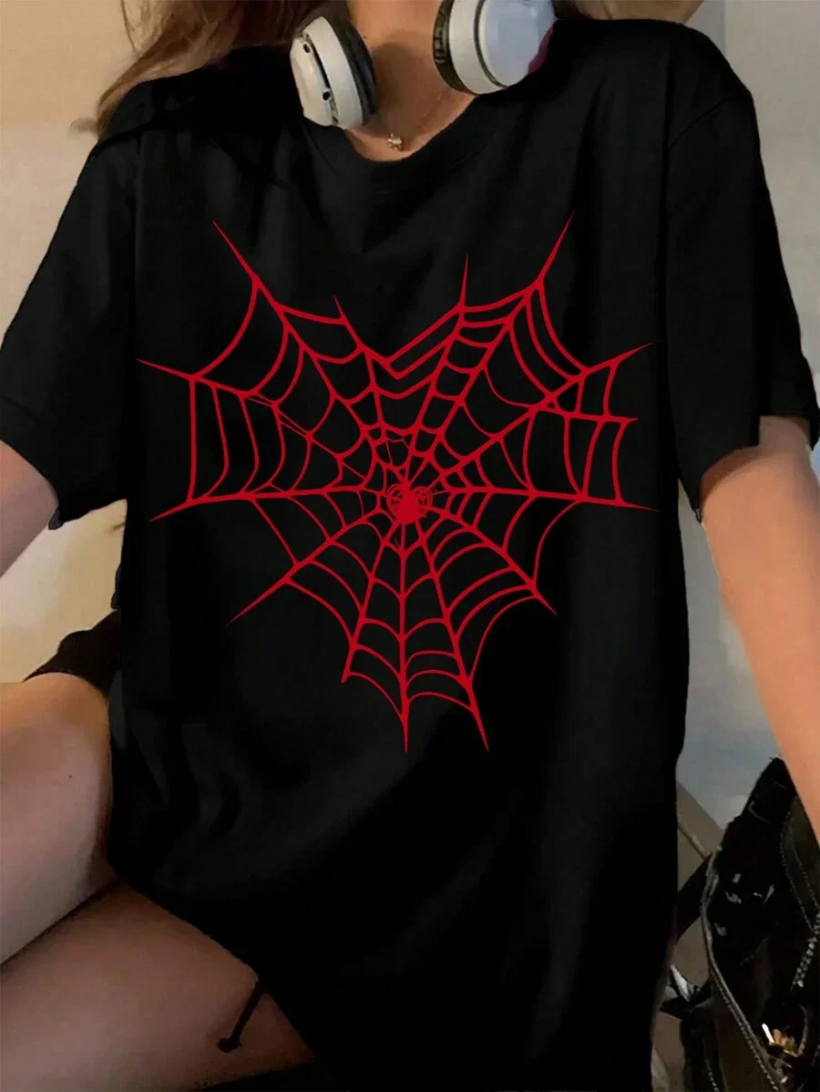 

Plus - Size Women's Black T - Shirt with Spider Web Print