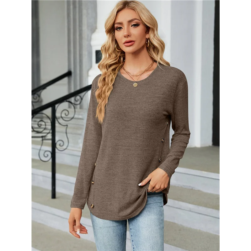 

ASDS — женские топы с круглым вырезом и длинными рукавами, свободные блузки на пуговицах осень и зима 2025 г.