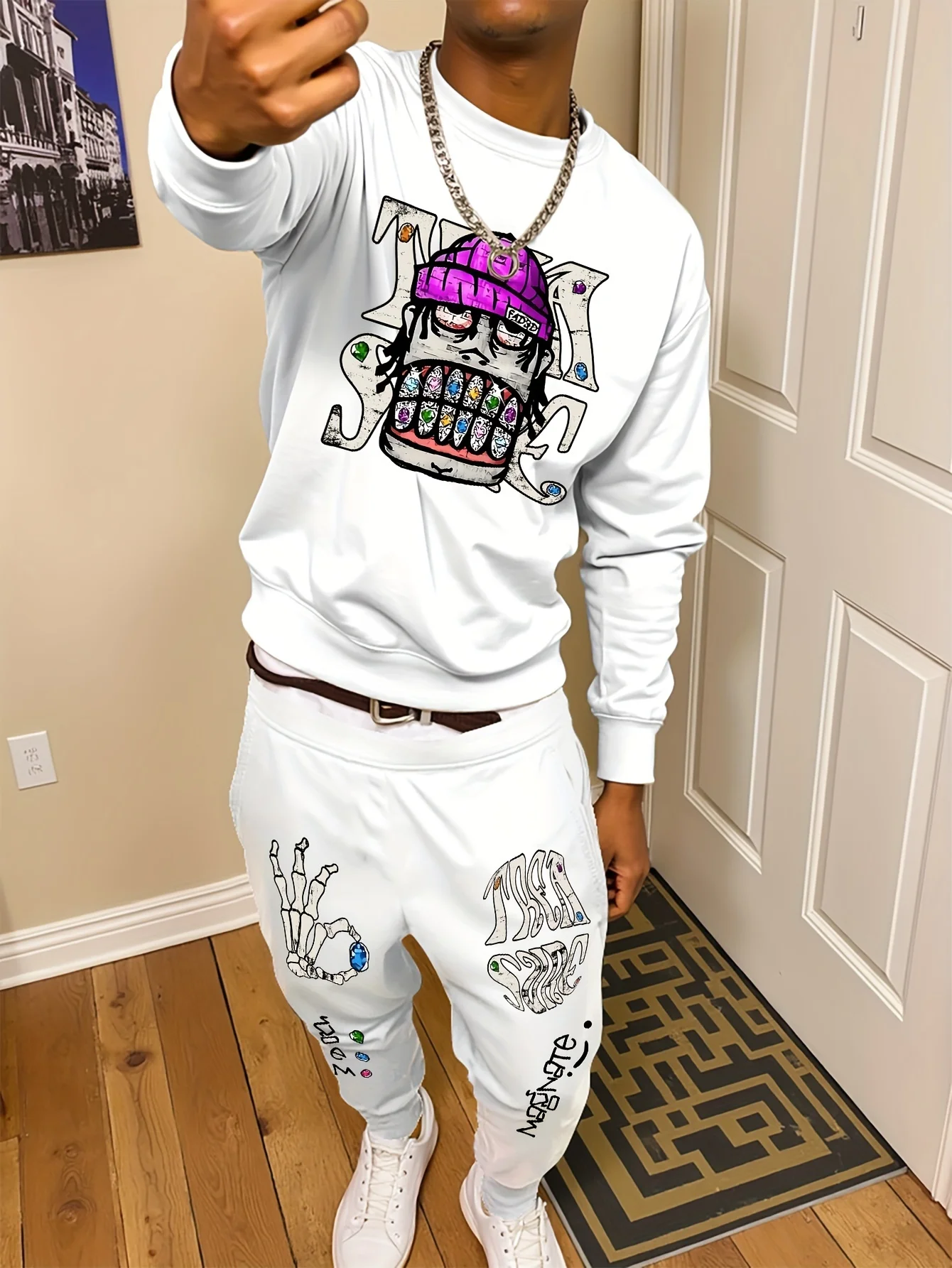 2025 Y2K الخريف الشتاء موضة رياضية الدعاوى الهيب هوب مجموعة ملابس للرجال الدفء مريحة عادية مستديرة الرقبة