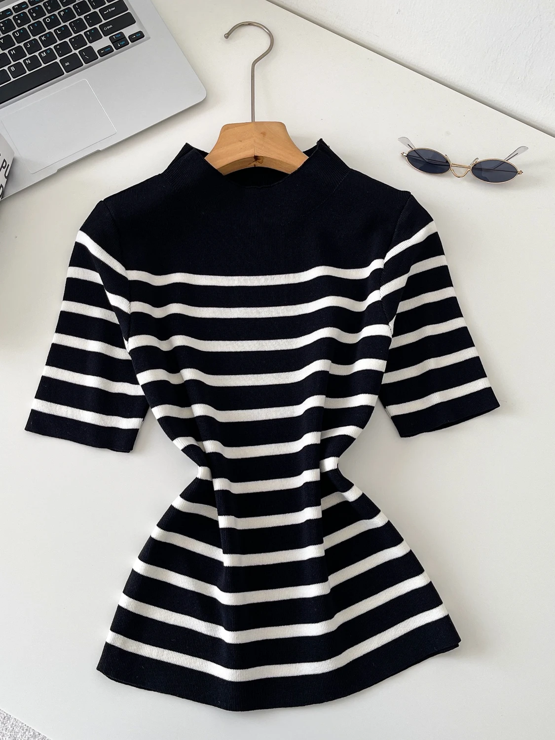 سليم صالح التباين اللون شريط محبوك ort Sve تي شيرت المرأة طبقة قاعدة أعلى الخامس Ne العادية رقيقة الصينية Sle #4