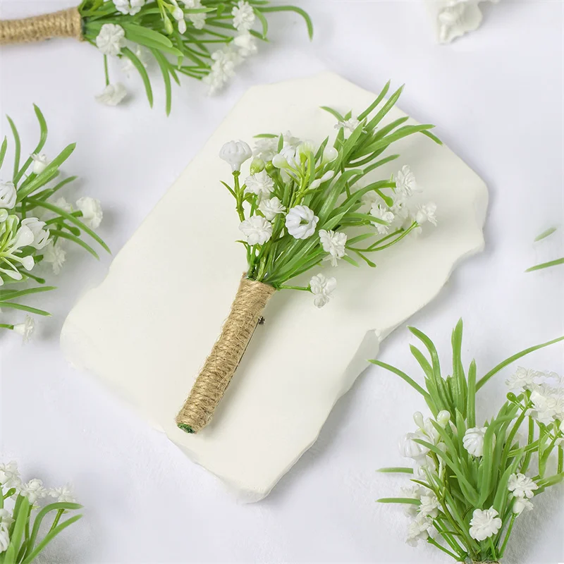 Babysbreath العروة الصدار دبوس الزهور النباتات الخضراء الزفاف العروة عروة الرجال الزواج الصدار بروش